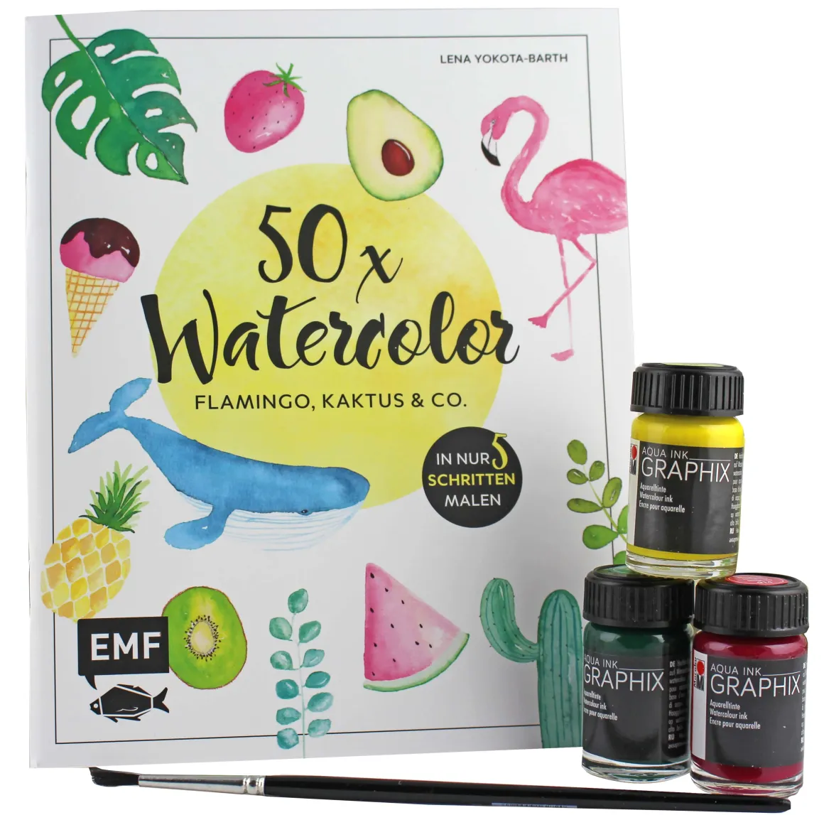 50 x Watercolor. Starter-Set inkl. 3 Farben und Pinsel.