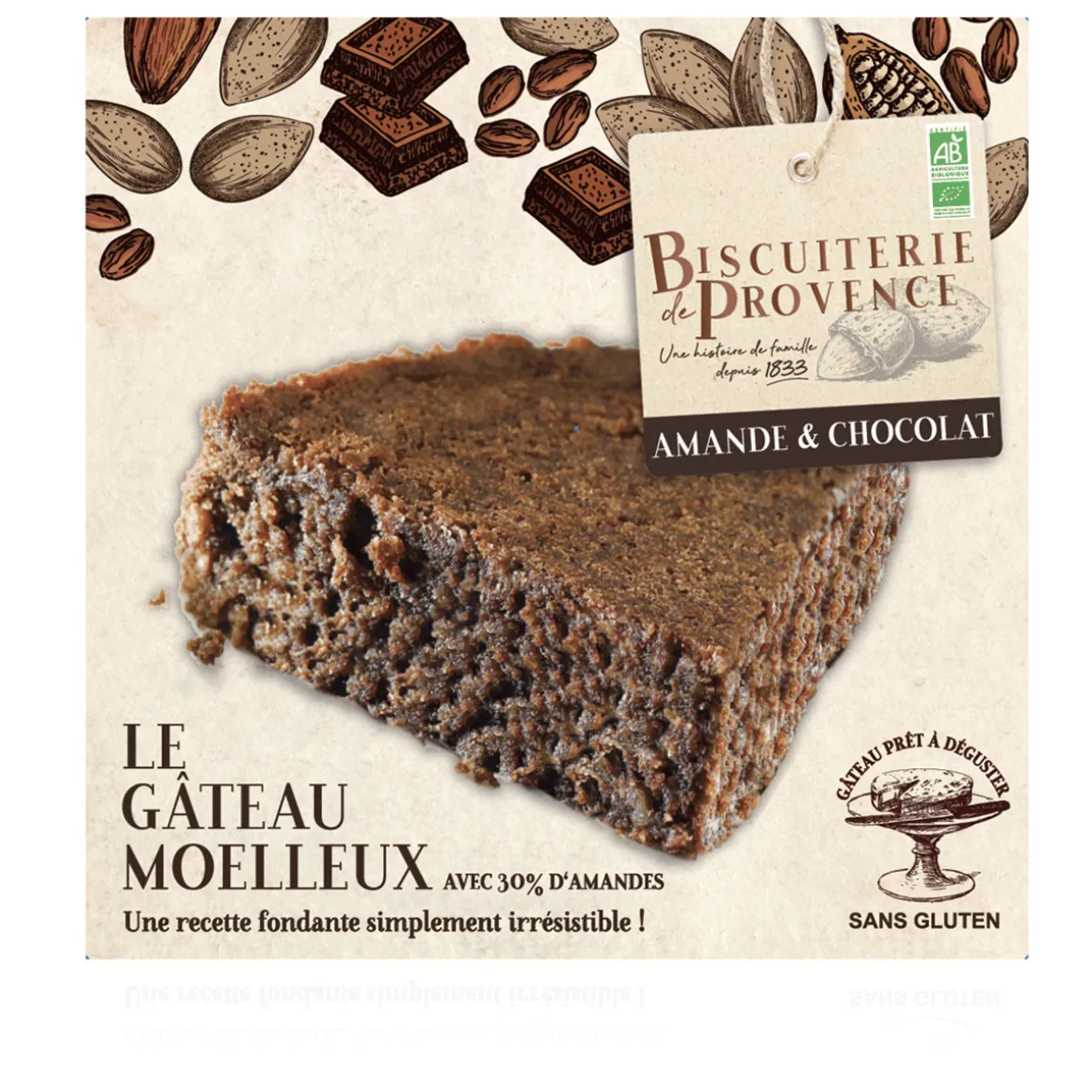 Bio-Mandelkuchen mit Schokolade.