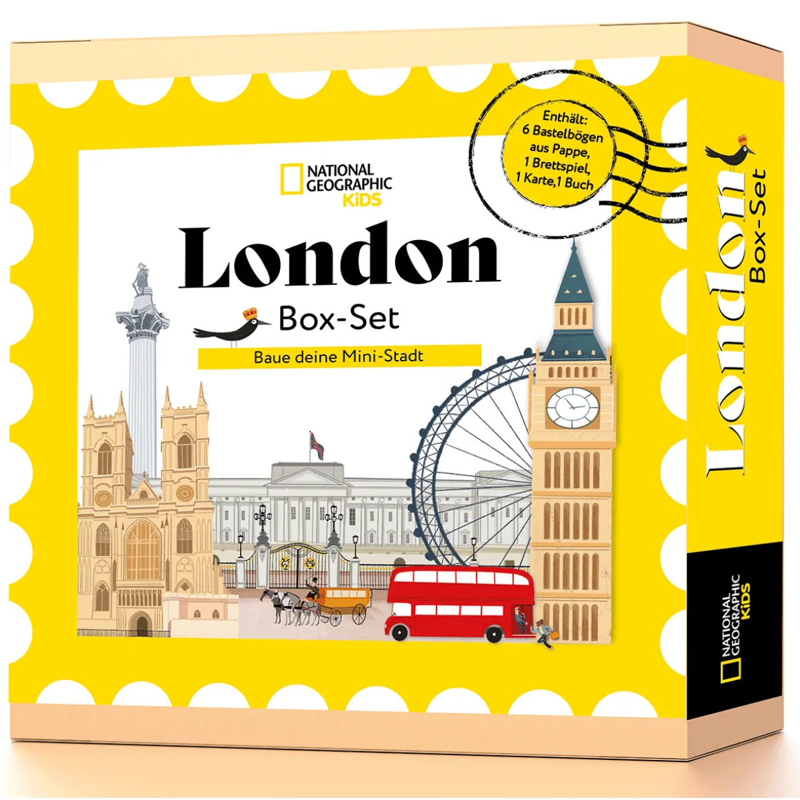 Box-Set London. Baue deine Mini-Stadt: National Geographic Kids; mit 6 Bastelbögen aus Pappe, Stadtplan, Suchspiel, Brettspiel, Büchlein; für Kinder ab 6 Jahren.