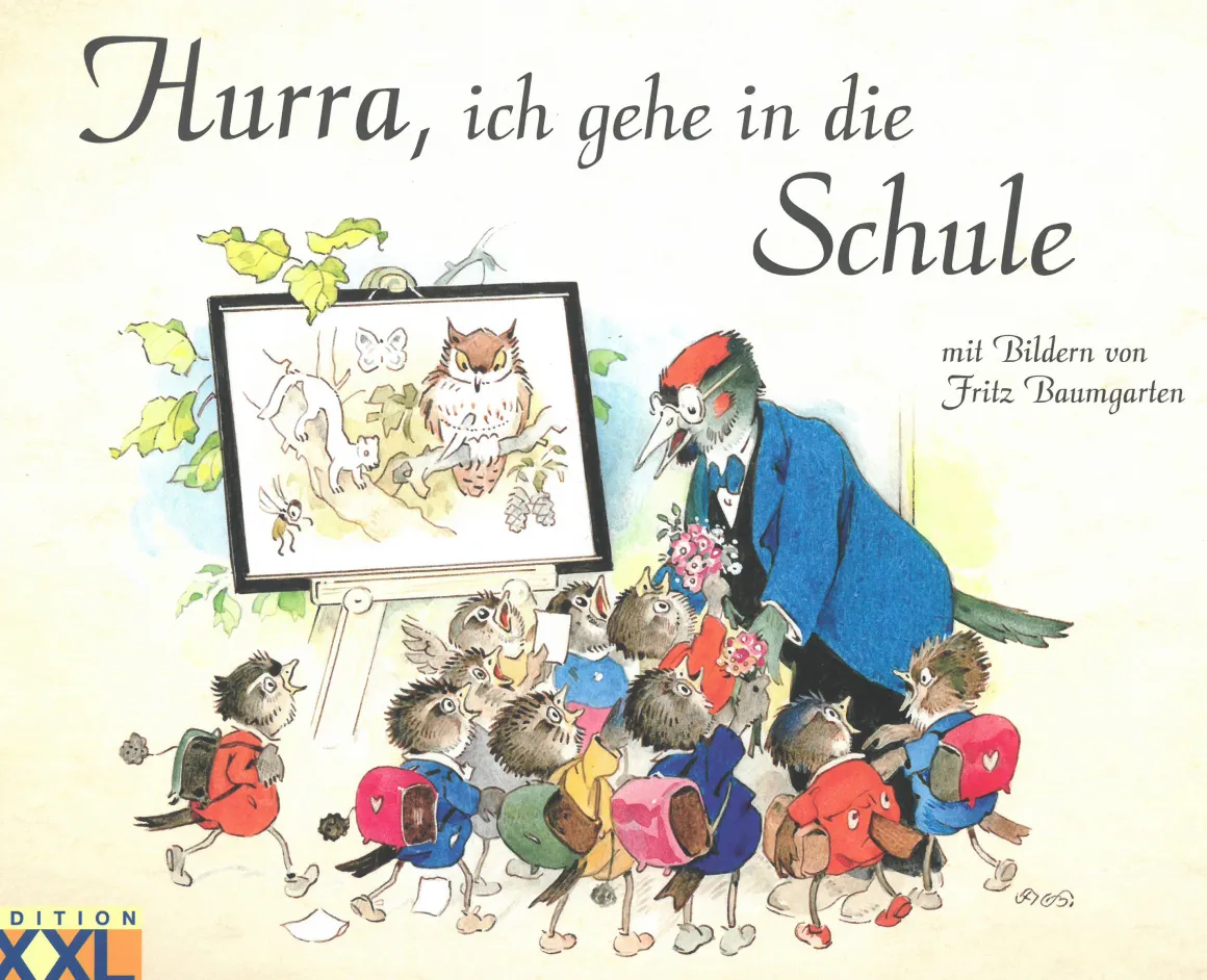 Hurra, ich gehe in die Schule.