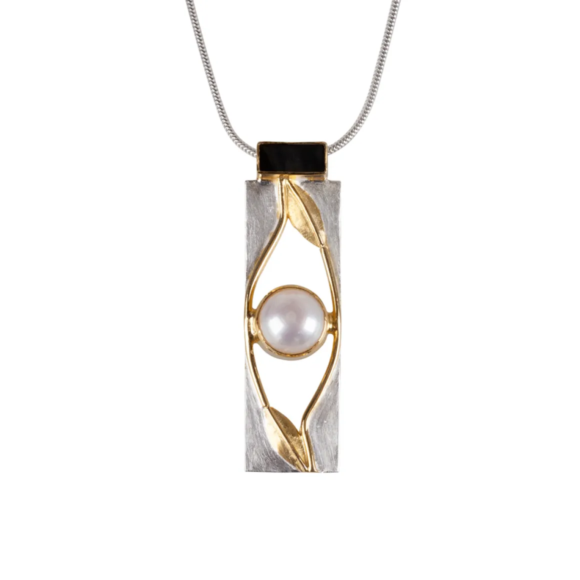 Kette »Art déco« mit Onyx und Perle.