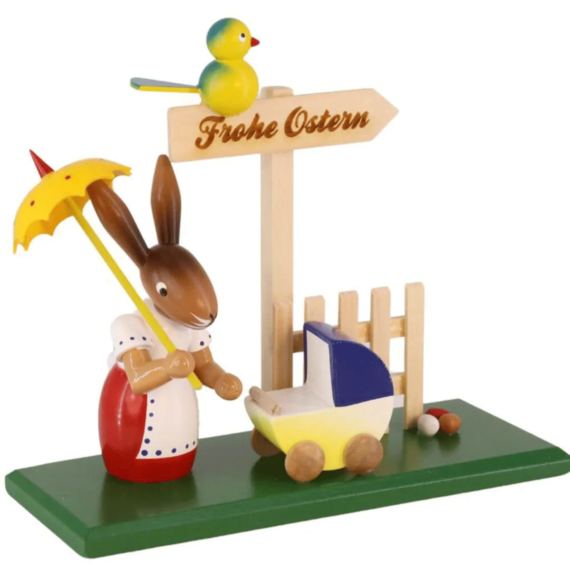 Osterhäsin mit Kinderwagen.