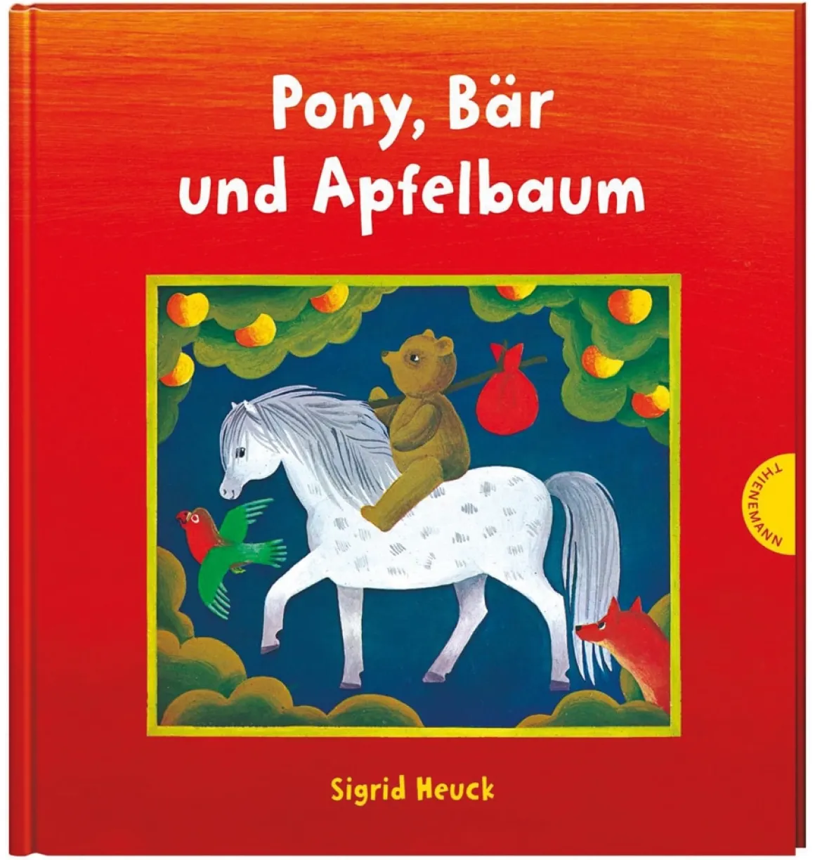 Pony, Bär und Apfelbaum.