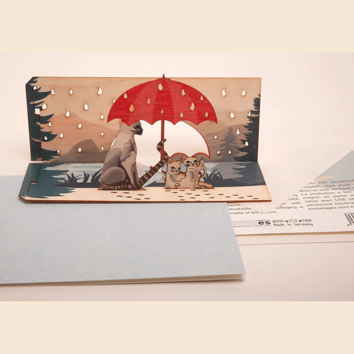 Pop Up-Holzpostkarte »Katzen«.