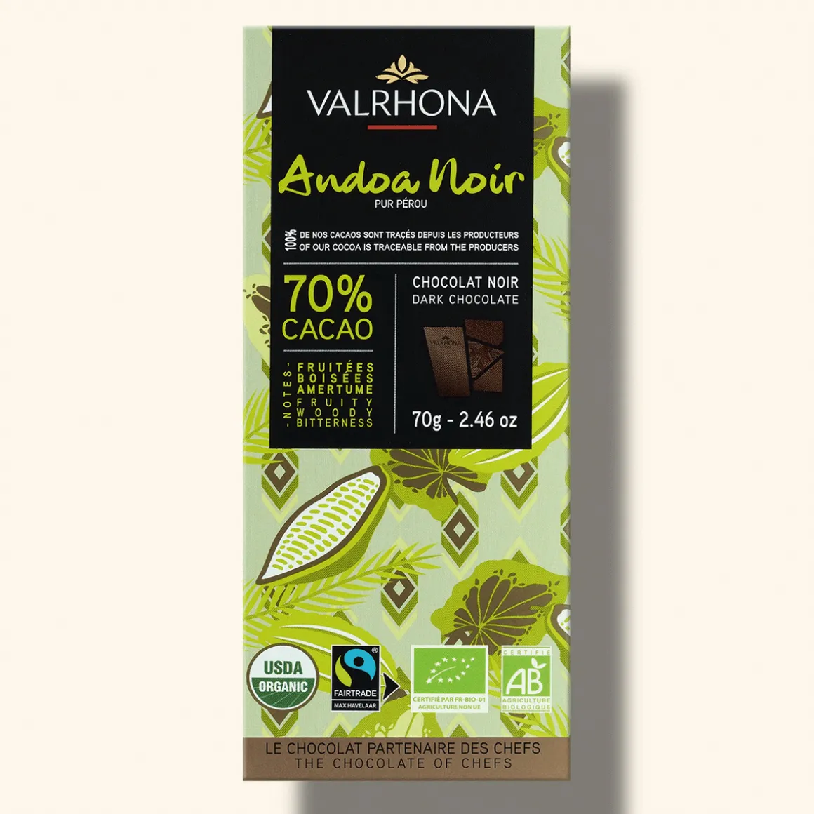 Valrhona Schokolade Andoa Noir 70 % Peru.